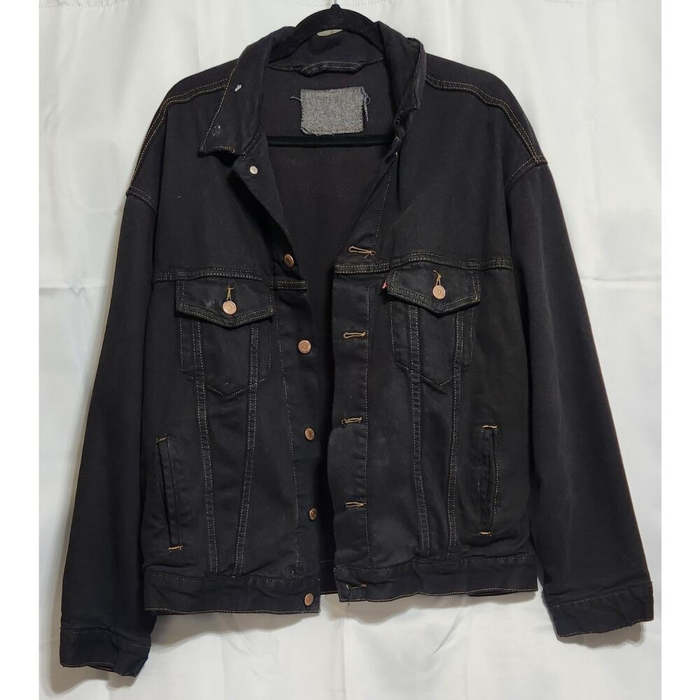 Vintage Levis Mens Black Denim Trucker Flannel Lining‎ No Size Tag SEE PICS!!!